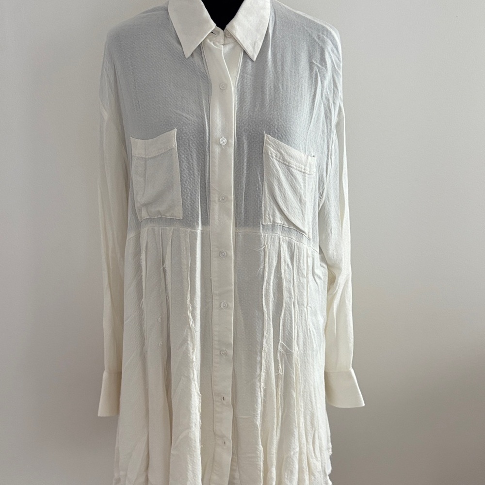 Natural Boho Button-Up Shirt Dress